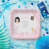 First Communion Black Hair Girl Thank You ペーパープレート (パーティー)