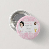 First Communion Black Hair Girl Thank You 缶バッジ (正面&裏面)