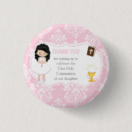 First Communion Black Hair Girl Thank You 缶バッジ