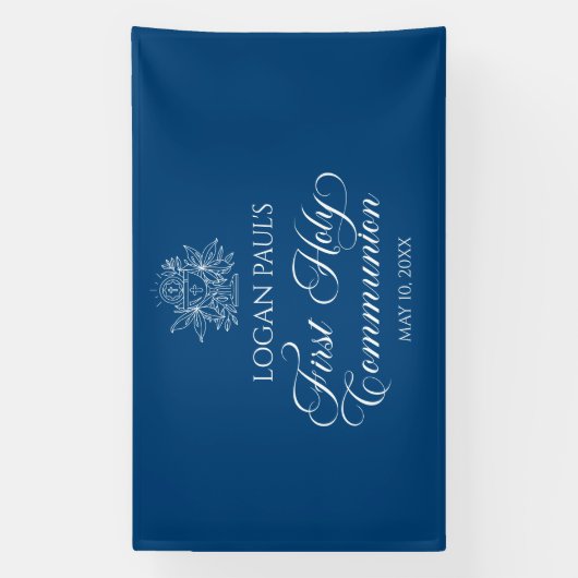 First Communion Blue banner backdrop  横断幕 (縦)