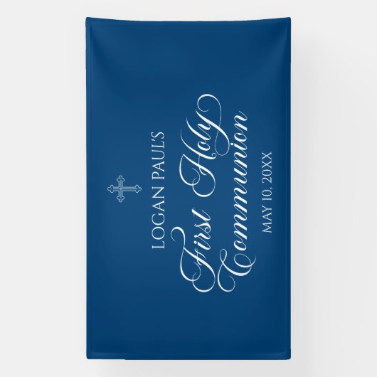 First Communion Blue banner backdrop 横断幕 (縦)