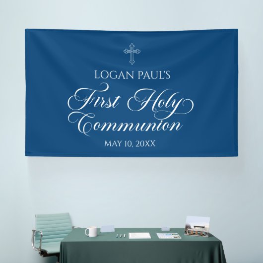 First Communion Blue banner backdrop 横断幕 (トレードショー)