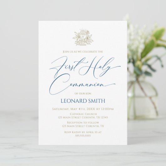 First Communion blue Invitation 招待状 (スタンド正面)