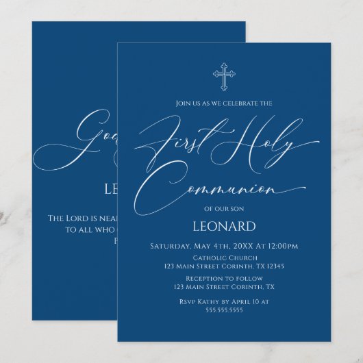 First Communion Blue Invitation 招待状 (正面/裏面)