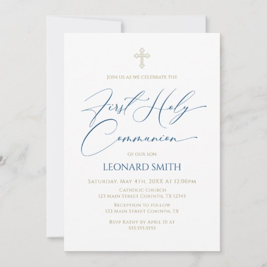 First Communion blue Invitation 招待状 (正面)
