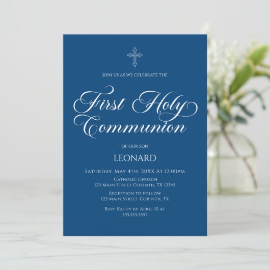 First Communion Blue Invitation 招待状 (スタンド正面)