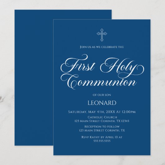 First Communion Blue Invitation 招待状 (正面/裏面)