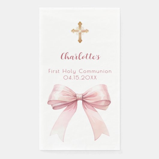 First Communion blush pink bow cross (正面)