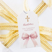 First Communion blush pink bow cross girl DIY ギフトタグ