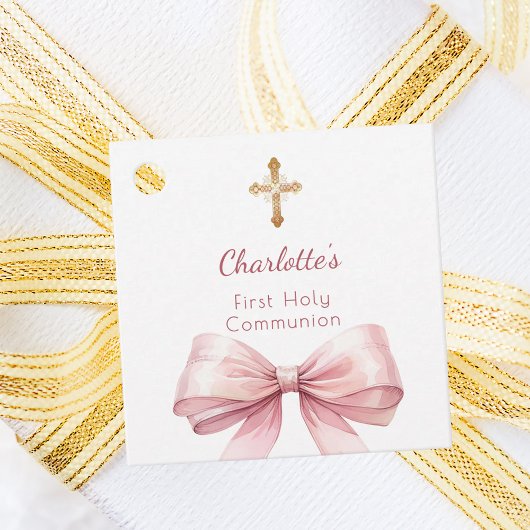 First Communion blush pink bow cross girl DIY フェイバータグ