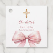 First Communion blush pink bow cross girl DIY フェイバータグ (正面)