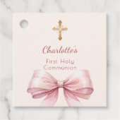 First Communion blush pink bow ivory cross DIY フェイバータグ (正面)