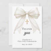 First Communion bow white ivory pearls サンキューカード (正面)