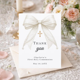 First Communion bow white ivory pearls サンキューカード