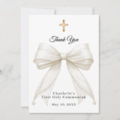 First Communion bow white ivory pearls photo サンキューカード (正面)
