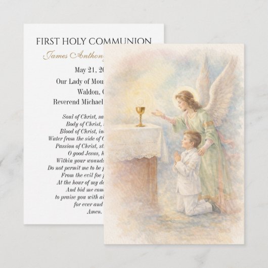 First Communion Boy Angel Eucharist Prayer Card 案内状 (正面/裏面)