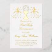 First Communion catholic girl golden angels design 箔招待状 (正面)