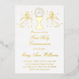 First Communion catholic girl golden angels design 箔招待状