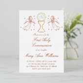 First Communion catholic girl rose gold angels  箔招待状 (立ち正面)