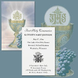 First Communion Catholic Remembrance Holy Card<br><div class="desc">Personalize our beautiful  traditional Catholic vintage  First Holy Communion Remembrance Card with the Most Holy Eucharist,  the chalice and host.   . A beautiful Catholic  prayer is on the back. All text and fonts can be modified.</div>
