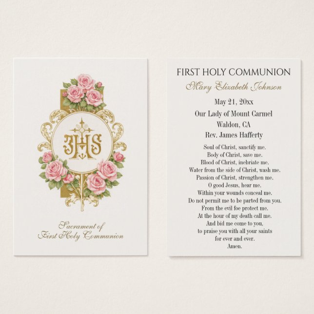 First Communion Catholic Remembrance Holy Card (正面&裏面)