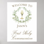 First Communion chalice crest greenery ポスター (正面)