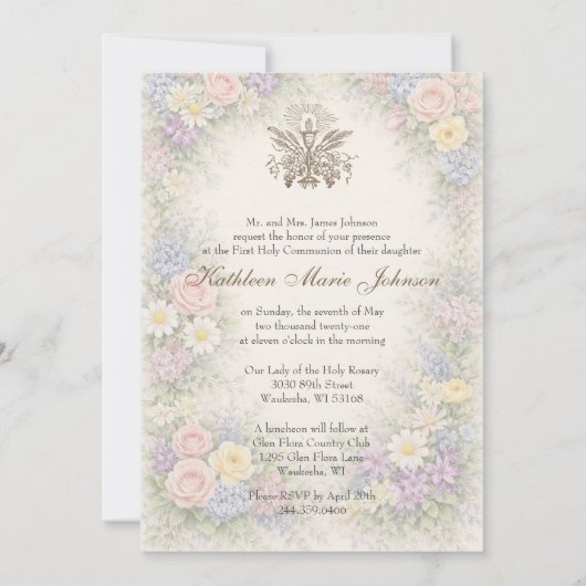 First Communion Chalice Host Floral  招待状 (裏面)