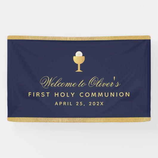 First Communion Chalice Navy Blue Boy Welcome 横断幕 (横)