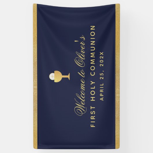First Communion Chalice Navy Blue Boy Welcome 横断幕 (縦)