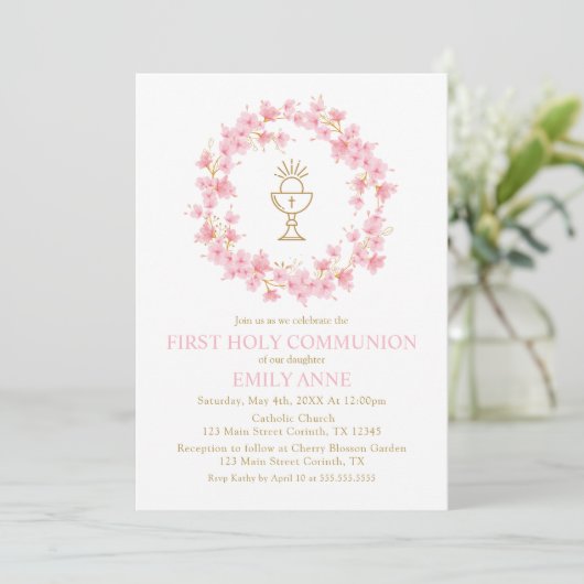 First Communion Cherry Blossom floral Invitation  招待状 (スタンド正面)