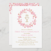 First Communion Cherry Blossom floral Invitation  招待状 (正面/裏面)