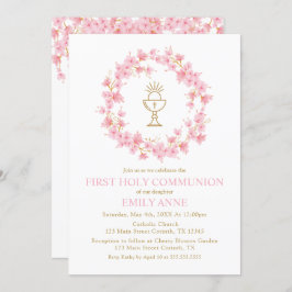 First Communion Cherry Blossom floral Invitation  招待状