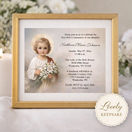 First Communion Child Jesus with Lilies 招待状