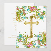 First Communion Colorful Glittery 招待状 (正面/裏面)