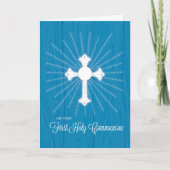 First Communion Cross and Rays on Blue Wood カード (正面)