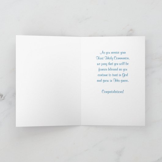 First Communion Cross and Rays on Blue Wood カード (内部)