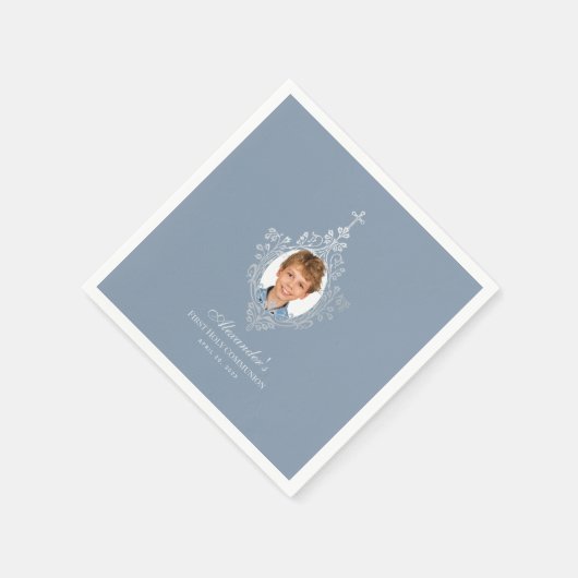 First Communion Dusty Blue Boyのエレガント写真 スタンダードカクテルナプキン (角)
