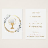 First Communion dusty blue leaves remembrance card (正面&裏面)