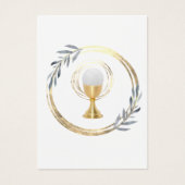 First Communion dusty blue leaves remembrance card (正面)