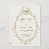 first communion elegant beige frame 招待状 (正面/裏面)