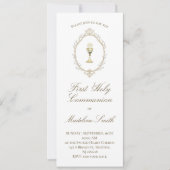 first communion elegant beige frame 招待状 (正面)