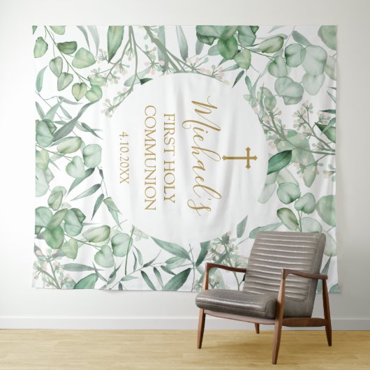 First Communion Eucalyptus greenery backdrop タペストリー (インサイチュ(横))