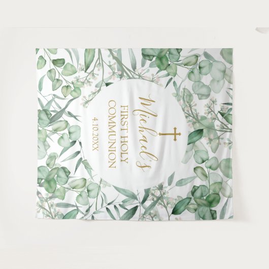 First Communion Eucalyptus greenery backdrop タペストリー (正面(横))