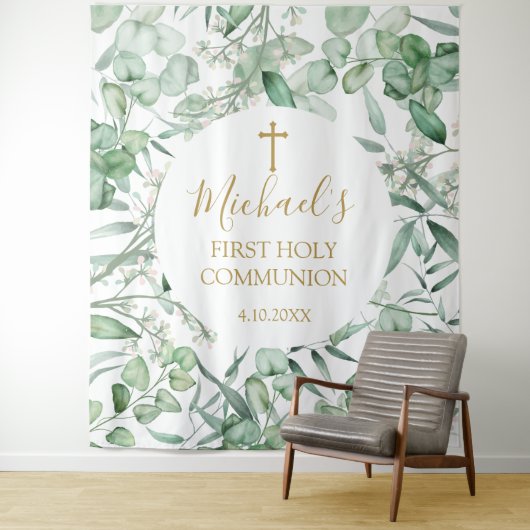 First Communion Eucalyptus greenery backdrop タペストリー (インサイチュ)
