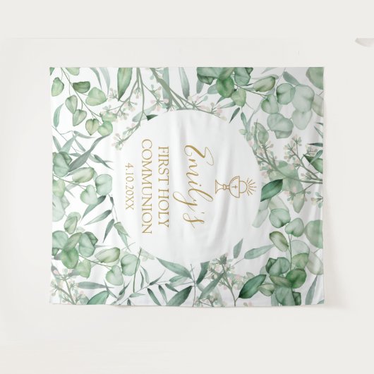First Communion Eucalyptus greenery backdrop banne タペストリー (正面(横))