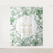 First Communion Eucalyptus greenery backdrop banne タペストリー (正面)
