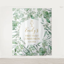 First Communion Eucalyptus greenery backdrop banne