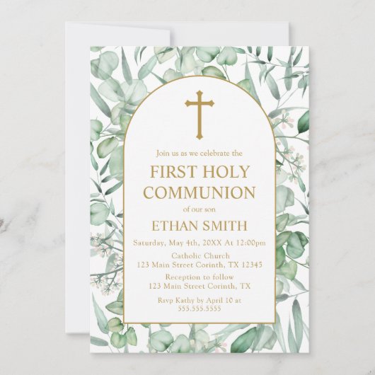 First Communion Eucalyptus leaves Invitation 招待状 (正面)