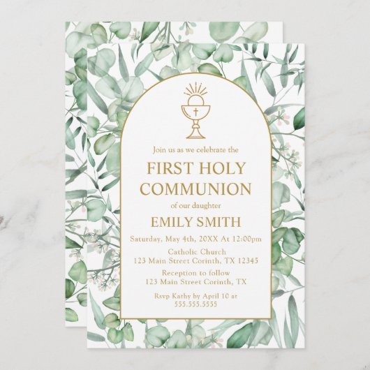 First Communion Eucalyptus leaves Invitation 招待状 (正面/裏面)