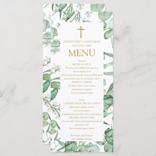 First Communion Eucalyptus leaves Menu  メニュー (正面/裏面)